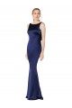 Mejores Azul marina oscuro Cubierta Halter Cuello Alto Satén elástico Largo Formales Vestidos de dama de honor / Vestidos de fiesta
