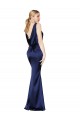 Mejores Azul marina oscuro Cubierta Halter Cuello Alto Satén elástico Largo Formales Vestidos de dama de honor / Vestidos de fiesta