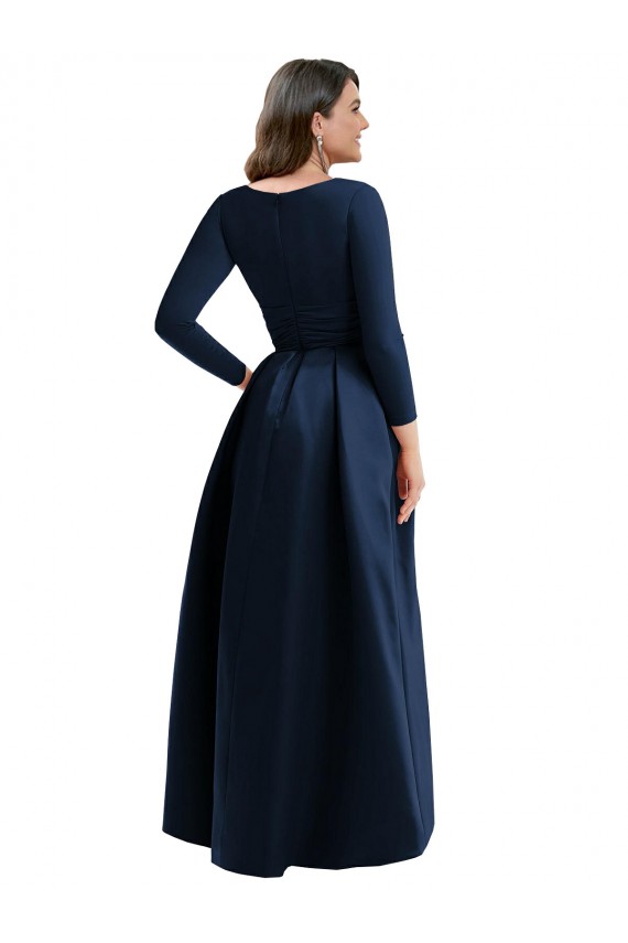 Mejores Azul marina oscuro Cuello en V Spandex Largo Asimétrico Formales Vestidos de dama de honor / Vestidos de fiesta