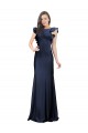 Mejores Azul marina oscuro Sirena Barco Crepé Elástico Largo Vestidos de dama de honor / Vestidos de fiesta
