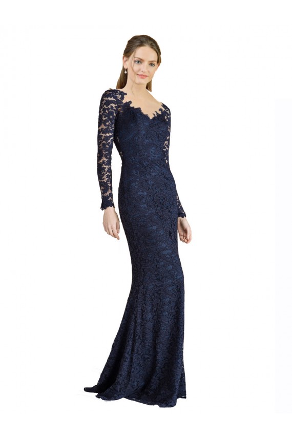 Mejores Azul marina oscuro Sirena Cuello de Corazón Encaje Largo Vestidos de dama de honor / Vestidos de fiesta