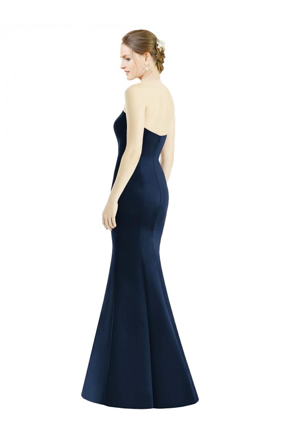 Mejores Azul marina oscuro Sirena Cuello de Corazón Satén Largo Vestidos de dama de honor
