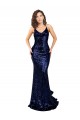 Mejores Azul marina oscuro Sirena Cuello en V Lentejuela Largo Formales Vestidos de dama de honor / Vestidos de fiesta