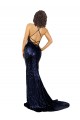 Mejores Azul marina oscuro Sirena Cuello en V Lentejuela Largo Formales Vestidos de dama de honor / Vestidos de fiesta