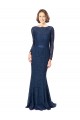 Mejores Azul marina oscuro Sirena Cuello joya Barrer tren Encaje Largo Vestidos de dama de honor