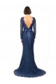 Mejores Azul marina oscuro Sirena Cuello joya Barrer tren Encaje Largo Vestidos de dama de honor