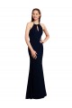Mejores Azul marina oscuro Sirena Halter Gasa Largo Vestidos de dama de honor