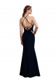 Mejores Azul marina oscuro Sirena Halter Gasa Largo Vestidos de dama de honor