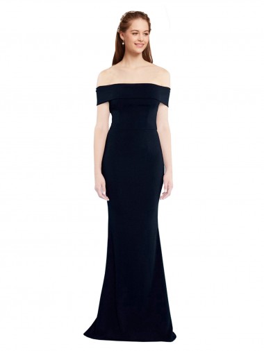 Mejores Azul marina oscuro Sirena Hombros Descubiertos Crepé Elástico Largo Formales Vestidos de dama de honor / Vestidos de fiesta