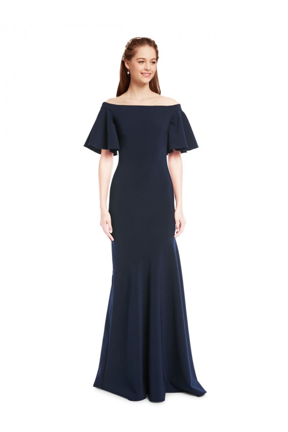 Mejores Azul marina oscuro Sirena Hombros Descubiertos Crepé Elástico Largo Formales Vestidos de dama de honor / Vestidos de fiesta