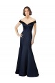 Mejores Azul marina oscuro Sirena Hombros Descubiertos Cuello en V Satén Largo Vestidos de dama de honor / Vestidos de fiesta