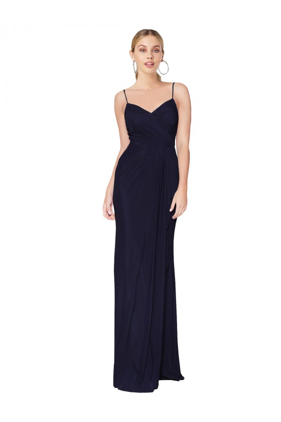 Mejores Azul marina oscuro Sirena Tirantes espagueti Gasa Largo Formales Vestidos de dama de honor / Vestidos de fiesta