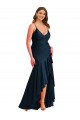 Mejores Azul marina oscuro Sirena Tirantes espagueti Satén sedoso Largo Asimétrico Formales Vestidos de dama de honor / Vestidos de fiesta