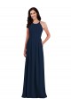 Mejores Azul marina oscuro Trompeta Halter Crepé Elástico Largo Vestidos de dama de honor