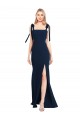 Mejores Azul marina oscuro Trompeta Tirantes espagueti Crepé Elástico Largo Vestidos de dama de honor / Vestidos de fiesta