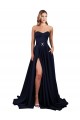 Mejores Azul marina oscuro línea A Cuello Alto Crepé Elástico Largo Formales Vestidos de dama de honor / Vestidos de fiesta