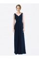 Mejores Azul marina oscuro línea A Cuello en V Gasa Largo Vestidos de dama de honor