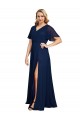 Mejores Azul marina oscuro línea A Cuello en V Gasa Largo Formales Vestidos de dama de honor / Vestidos de fiesta