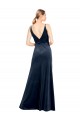 Mejores Azul marina oscuro línea A Cuello en V Terciopelo Elástico Largo Vestidos de dama de honor / Vestidos de fiesta