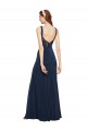 Mejores Azul marina oscuro línea A Cuello redondo Crepé Elástico Largo Formales Vestidos de dama de honor / Vestidos de fiesta