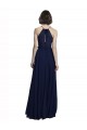 Mejores Azul marina oscuro línea A Halter Cuello Alto Gasa Largo Vestidos de dama de honor