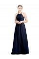 Mejores Azul marina oscuro línea A Halter Cuello Alto Gasa Largo Vestidos de dama de honor