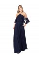 Mejores Azul marina oscuro línea A Halter Cuello Alto Gasa Largo Vestidos de dama de honor