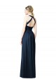Mejores Azul marina oscuro línea A Halter Cuello en V Gasa Largo Vestidos de dama de honor
