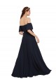 Mejores Azul marina oscuro línea A Hombros Descubiertos Gasa Largo Vestidos de dama de honor / Vestidos de fiesta
