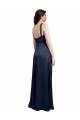 Mejores Azul marina oscuro línea A Satén elástico Largo Formales Vestidos de dama de honor / Vestidos de fiesta