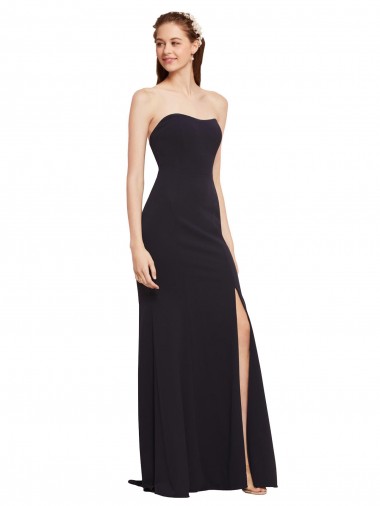 Mejores Azul marina oscuro línea A Sin tirantes Crepé Elástico Largo Formales Vestidos de dama de honor / Vestidos de fiesta