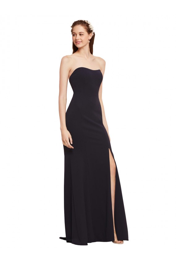 Mejores Azul marina oscuro línea A Sin tirantes Crepé Elástico Largo Formales Vestidos de dama de honor / Vestidos de fiesta