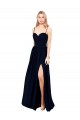Mejores Azul marina oscuro línea A Tirantes espagueti Gasa Largo Formales Vestidos de dama de honor / Vestidos de noche