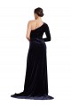 Mejores Azul marina oscuro línea A Un Hombre Barrer tren Terciopelo Elástico Largo Formales Vestidos de dama de honor / Vestidos de fiesta