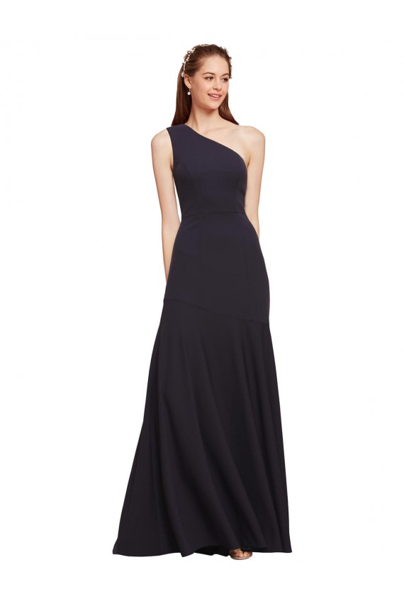Mejores Azul marina oscuro línea A Un Hombre Crepé Elástico Largo Formales Vestidos de dama de honor / Vestidos de fiesta