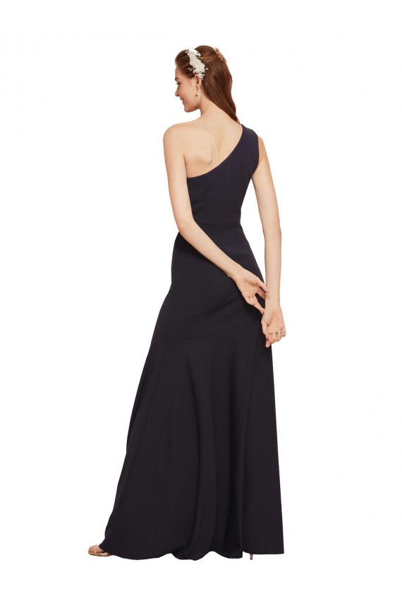 Mejores Azul marina oscuro línea A Un Hombre Crepé Elástico Largo Formales Vestidos de dama de honor / Vestidos de fiesta