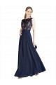Mejores Azul marina oscuro línea A Ilusión Gasa Encaje Largo Vestidos de dama de honor / Vestidos de fiesta