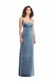 Mejores Azul polvoriento Cubierta Cuadrado Terciopelo Elástico Largo Formales Vestidos de dama de honor / Vestidos de fiesta