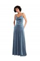 Mejores Azul polvoriento Cubierta Terciopelo Elástico Largo Vestidos de dama de honor / Vestidos de fiesta