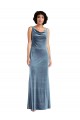Mejores Azul polvoriento Cubierta Terciopelo Elástico Largo Vestidos de dama de honor / Vestidos de fiesta