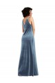 Mejores Azul polvoriento Cubierta Terciopelo Elástico Largo Vestidos de dama de honor / Vestidos de fiesta