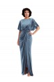 Mejores Azul polvoriento Cubierta Terciopelo Elástico Largo Vestidos de dama de honor / Vestidos de fiesta