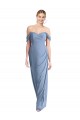 Mejores Azul polvoriento Sirena Hombros Descubiertos Gasa Largo Vestidos de dama de honor