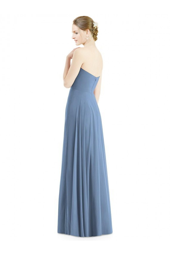 Mejores Azul polvoriento línea A Cuello de Corazón Gasa Largo Vestidos de dama de honor