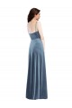Mejores Azul polvoriento línea A Cuello de Corazón Terciopelo Elástico Largo Vestidos de dama de honor / Vestidos de fiesta