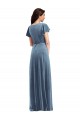 Mejores Azul polvoriento línea A Cuello en V Terciopelo Elástico Largo Vestidos de dama de honor / Vestidos de fiesta