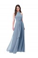Mejores Azul polvoriento línea A Halter Cuello Alto Gasa Largo Vestidos de dama de honor