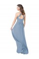 Mejores Azul polvoriento línea A Halter Gasa Largo Vestidos de dama de honor