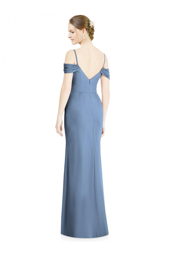Mejores Azul polvoriento línea A Hombros Descubiertos Gasa Largo Formales Vestidos de dama de honor / Vestidos de noche