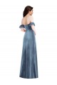 Mejores Azul polvoriento línea A Hombros Descubiertos Terciopelo Elástico Largo Vestidos de dama de honor / Vestidos de fiesta